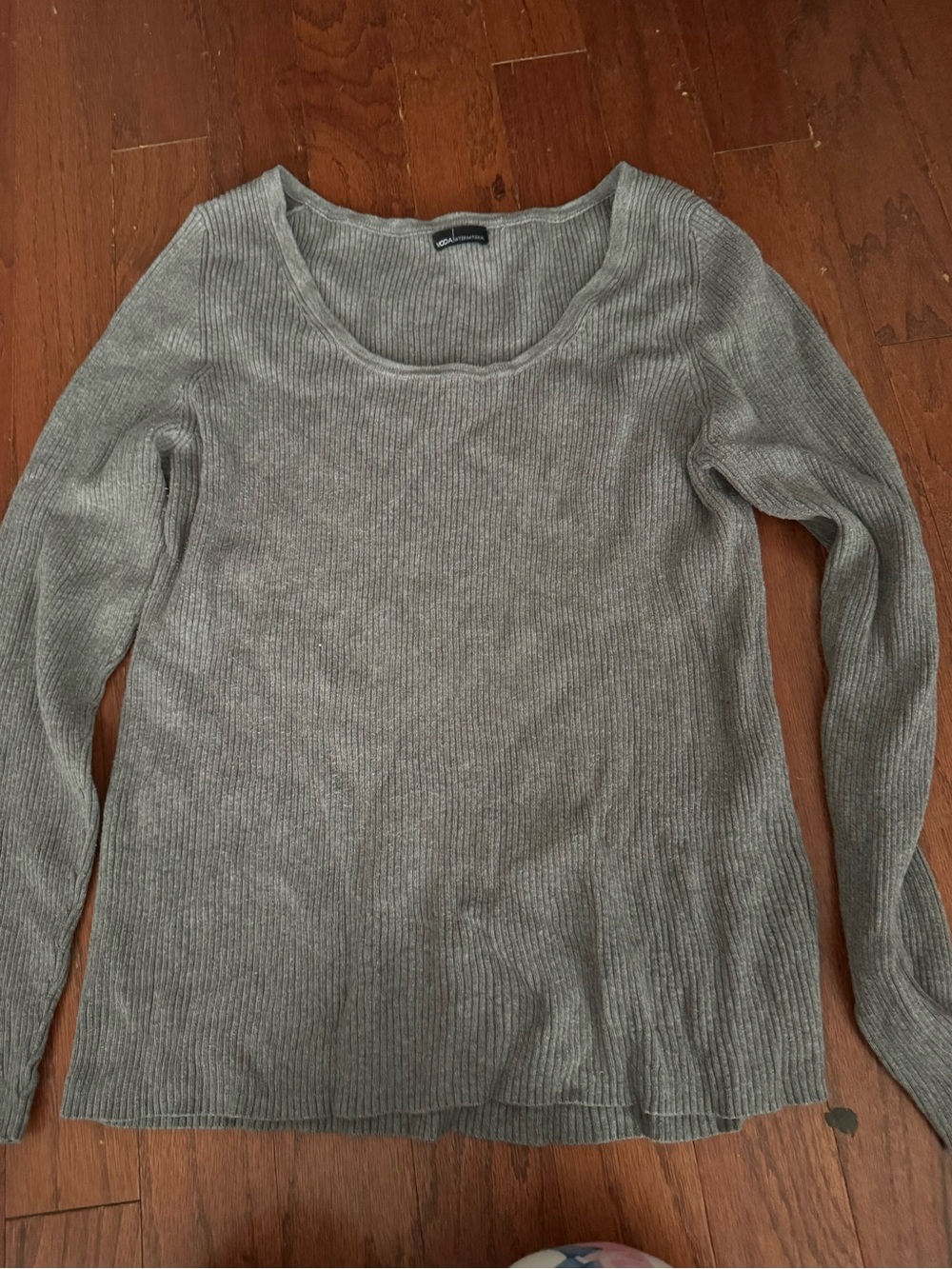 Moda International Gray Ribbed Scoop Neck Sweater